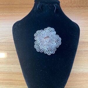 Lush 1950's Filigree Flower Brooch Sterling 925 Silver Vintage Retro Jewelry